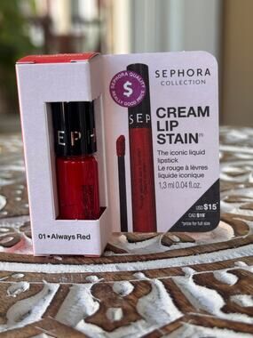 Sephora Cream Lip Stain Mini 01 Always Red Liquid‎ Lipstick 1.3 mL